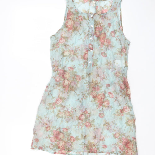Yargici Womens Multicoloured Floral Nylon A-Line Size 8 Scoop Neck Button - Belted
