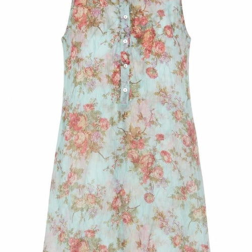 Yargici Womens Multicoloured Floral Nylon A-Line Size 8 Scoop Neck Button - Belted