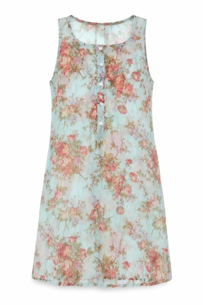 Yargici Womens Multicoloured Floral Nylon A-Line Size 8 Scoop Neck Button - Belted