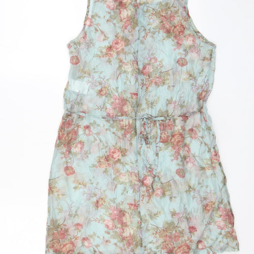 Yargici Womens Multicoloured Floral Nylon A-Line Size 8 Scoop Neck Button - Belted