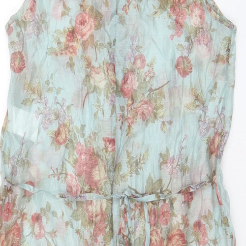 Yargici Womens Multicoloured Floral Nylon A-Line Size 8 Scoop Neck Button - Belted