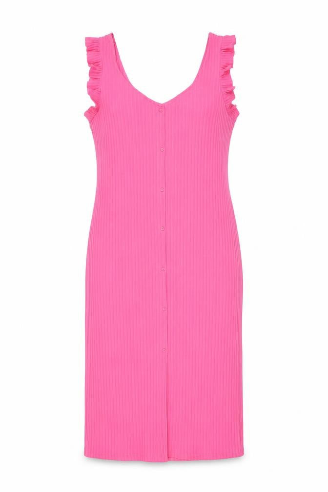 Front view of Zara women’s pink polyester a-line, size L, scoop neck pullover - frill, buttons