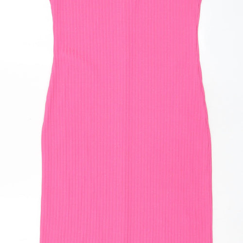 Zara Womens Pink Polyester A-Line Size L Scoop Neck Pullover - Frill, Buttons