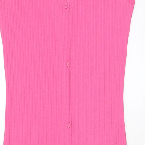 Zara Womens Pink Polyester A-Line Size L Scoop Neck Pullover - Frill, Buttons