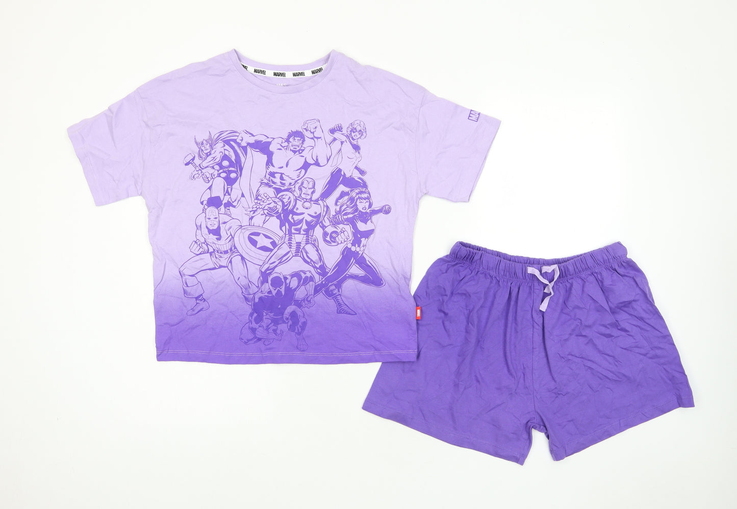 Marks and Spencer Girls Purple Solid Cotton Top Pyjama Set Size 10-11 Years Pullover - Marvel