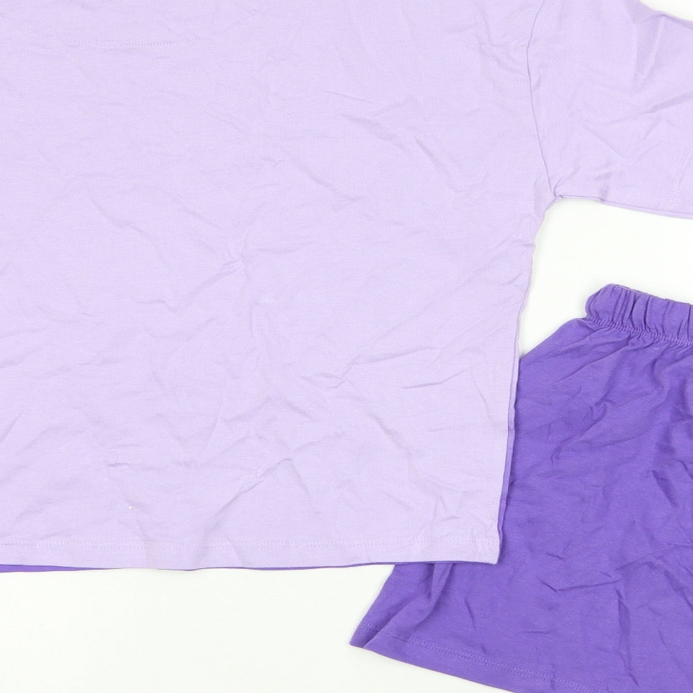 Marks and Spencer Girls Purple Solid Cotton Top Pyjama Set Size 10-11 Years Pullover - Marvel
