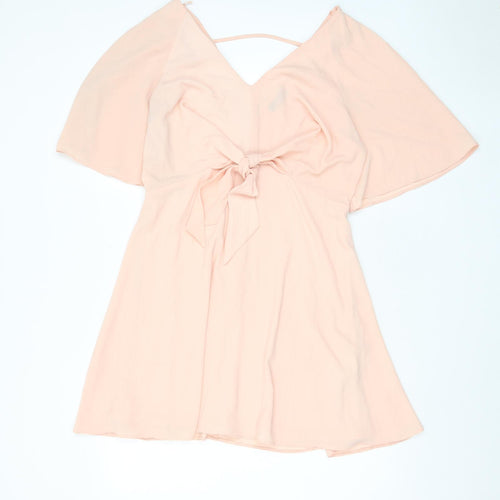 New Look Womens Pink Polyester A-Line Size 14 V-Neck Tie