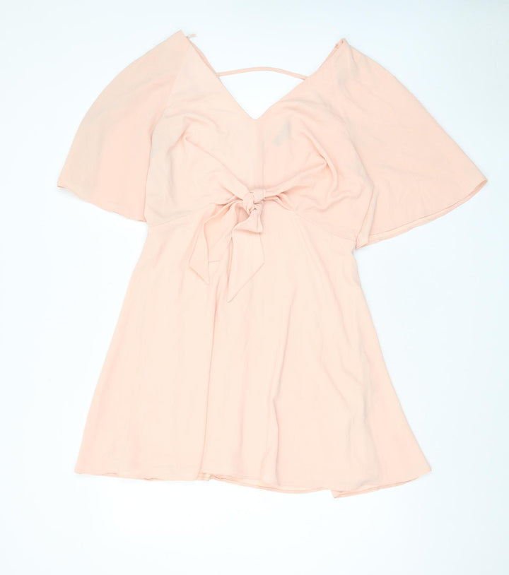New Look Womens Pink Polyester A-Line Size 14 V-Neck Tie