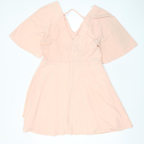 New Look Womens Pink Polyester A-Line Size 14 V-Neck Tie