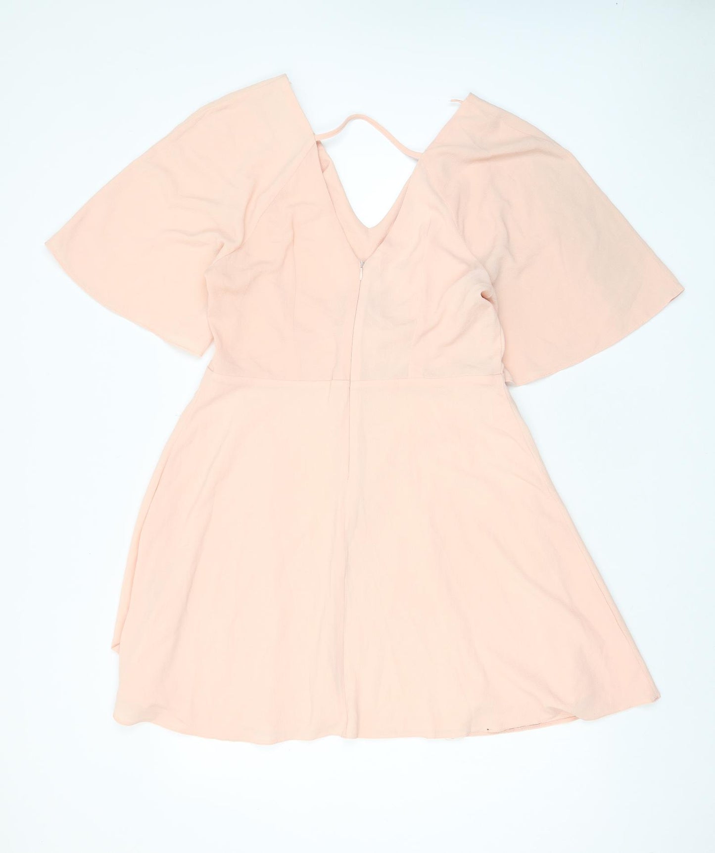 New Look Womens Pink Polyester A-Line Size 14 V-Neck Tie