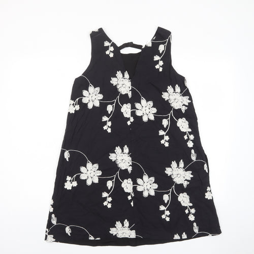 Louche Womens Black Fair Isle Cotton A-Line Size 10 Scoop Neck Button - Embroidered