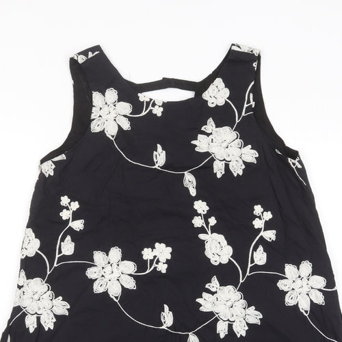 Louche Womens Black Fair Isle Cotton A-Line Size 10 Scoop Neck Button - Embroidered