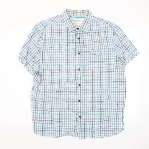 RJR.John Rocha Mens Blue Plaid Cotton Button-Up Size XL Collared Button - Pocket