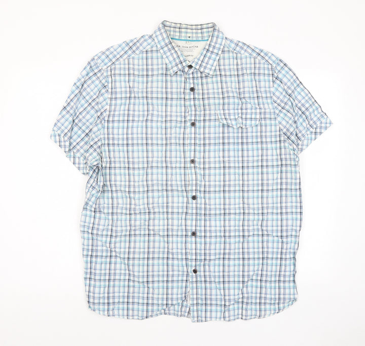 RJR.John Rocha Mens Blue Plaid Cotton Button-Up Size XL Collared Button - Pocket
