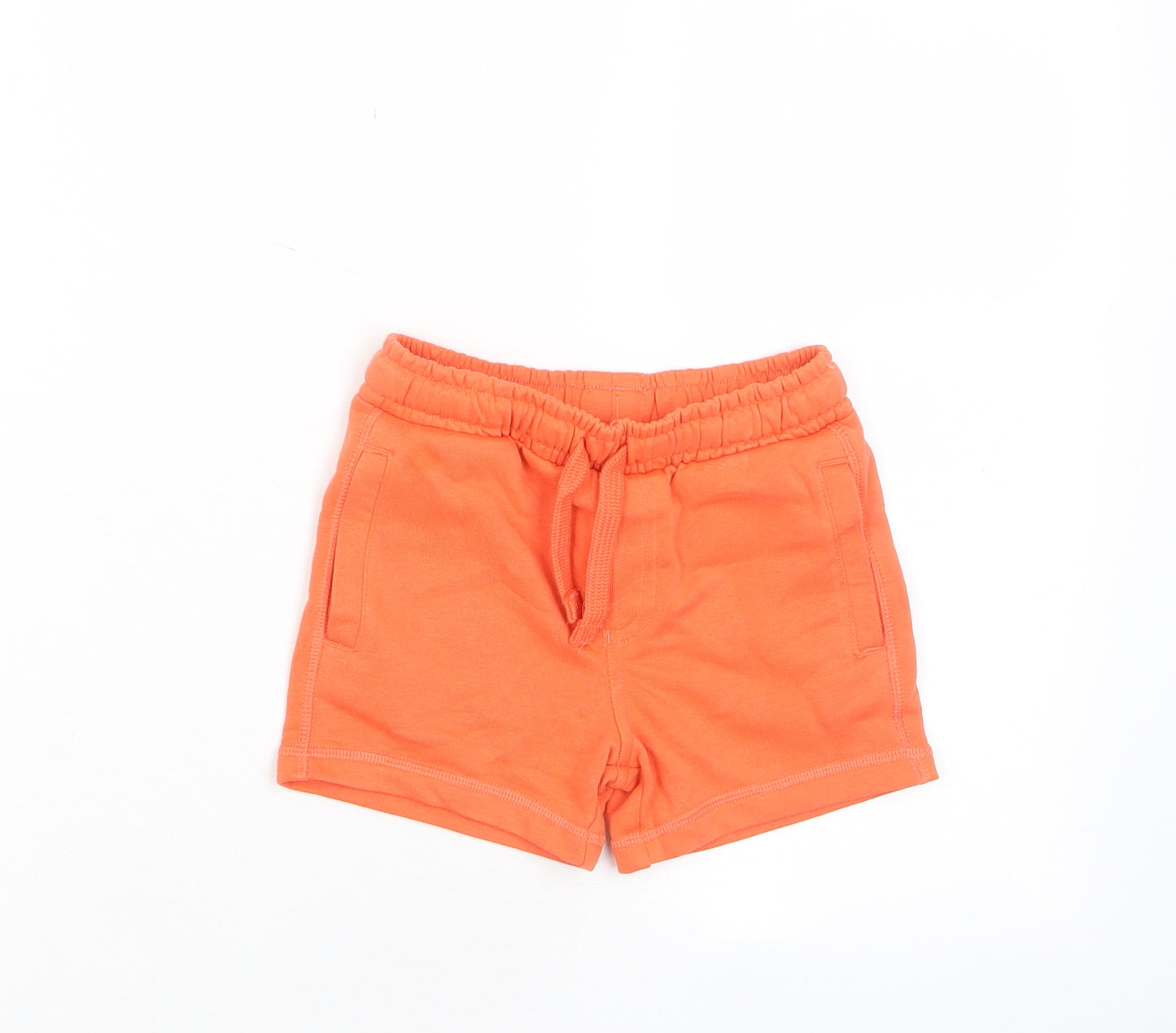 Marks and Spencer Boys Orange Cotton Sweat Shorts Size 2-3 Years Regular Drawstring - Pockets