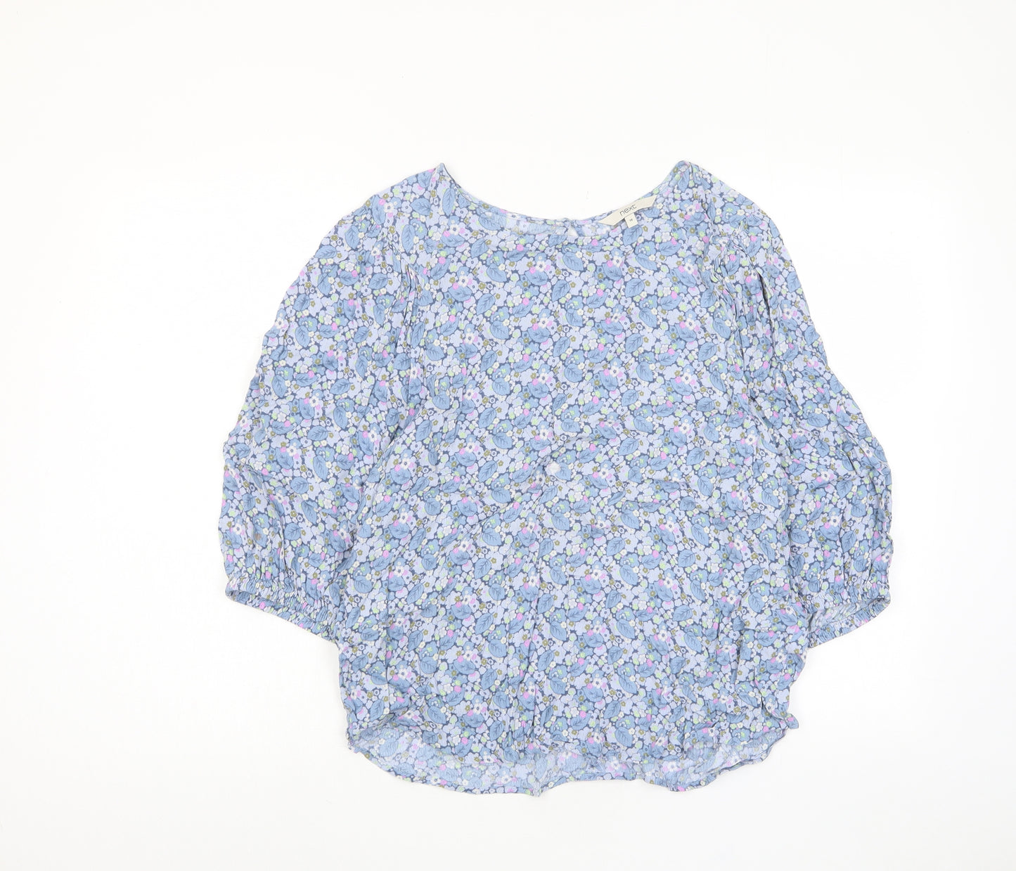 NEXT Womens Blue Floral Viscose Basic T-Shirt Size 16 Crew Neck