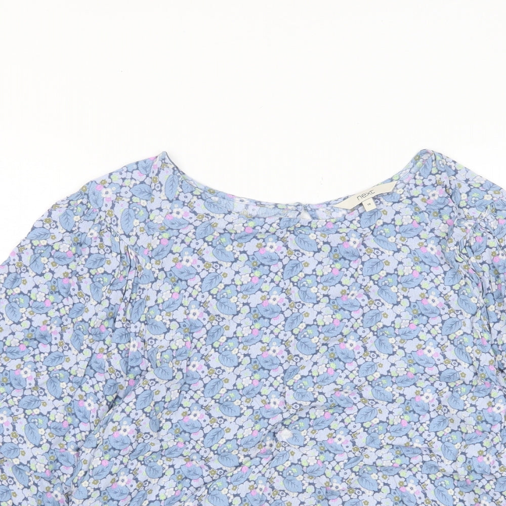 NEXT Womens Blue Floral Viscose Basic T-Shirt Size 16 Crew Neck