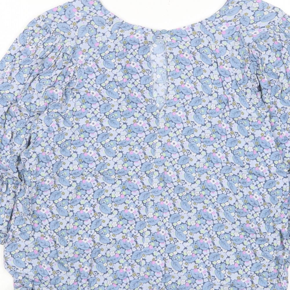 NEXT Womens Blue Floral Viscose Basic T-Shirt Size 16 Crew Neck