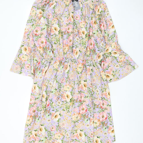 Boohoo Womens Purple Floral Polyester A-Line Size 28 Boat Neck Pullover