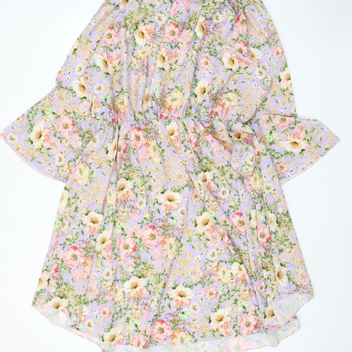 Boohoo Womens Purple Floral Polyester A-Line Size 28 Boat Neck Pullover