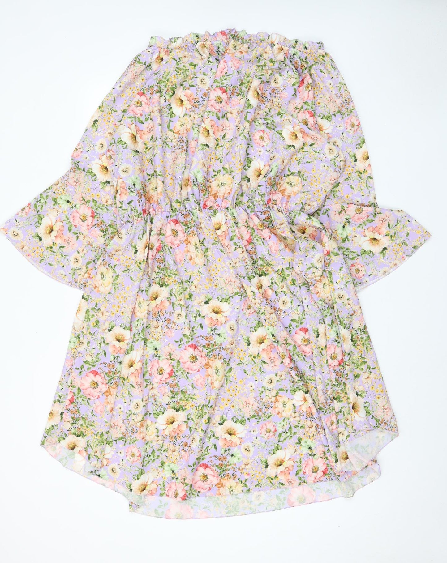 Boohoo Womens Purple Floral Polyester A-Line Size 28 Boat Neck Pullover