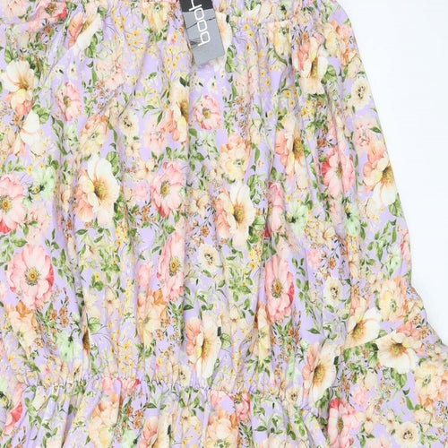 Boohoo Womens Purple Floral Polyester A-Line Size 28 Boat Neck Pullover