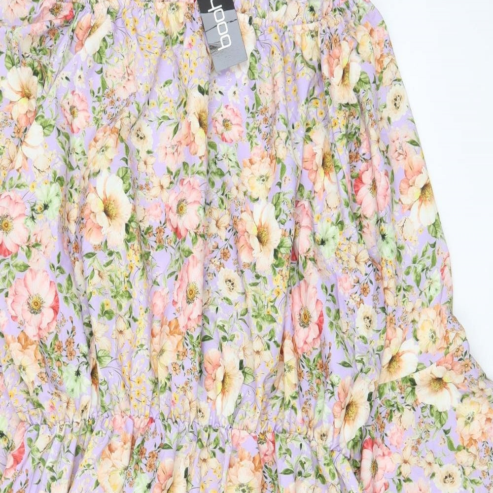 Boohoo Womens Purple Floral Polyester A-Line Size 28 Boat Neck Pullover