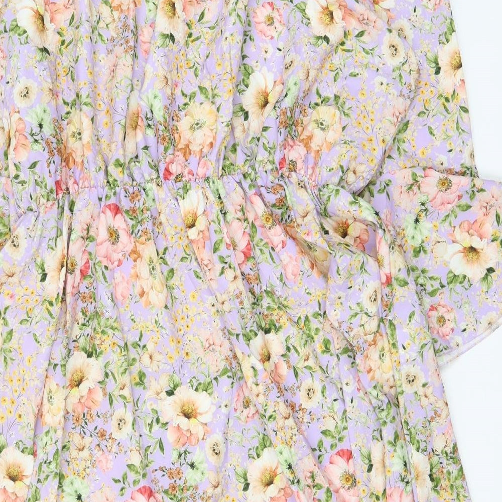 Boohoo Womens Purple Floral Polyester A-Line Size 28 Boat Neck Pullover