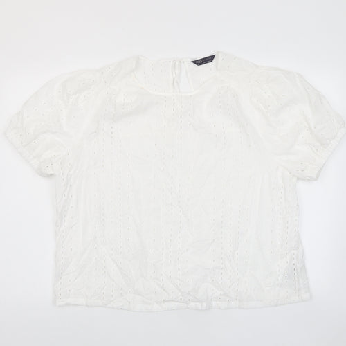 Marks and Spencer Womens White Cotton Basic T-Shirt Size 20 Crew Neck - Embroidered