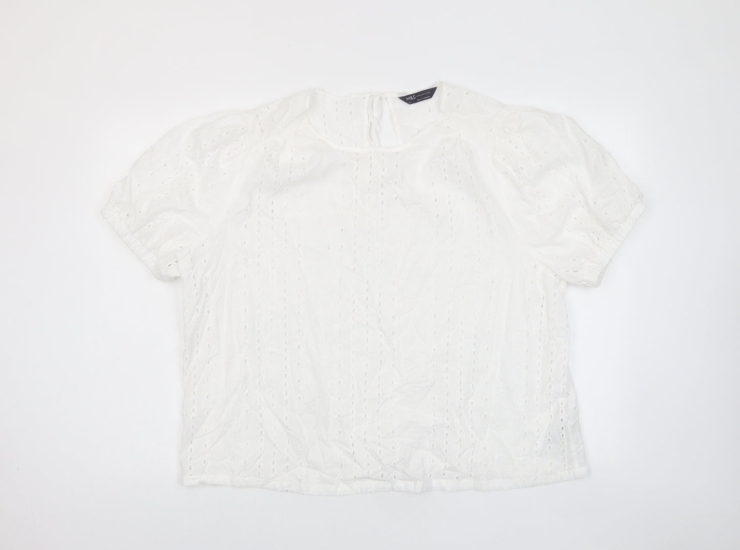 Marks and Spencer Womens White Cotton Basic T-Shirt Size 20 Crew Neck - Embroidered