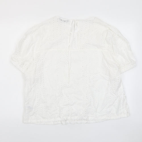 Marks and Spencer Womens White Cotton Basic T-Shirt Size 20 Crew Neck - Embroidered