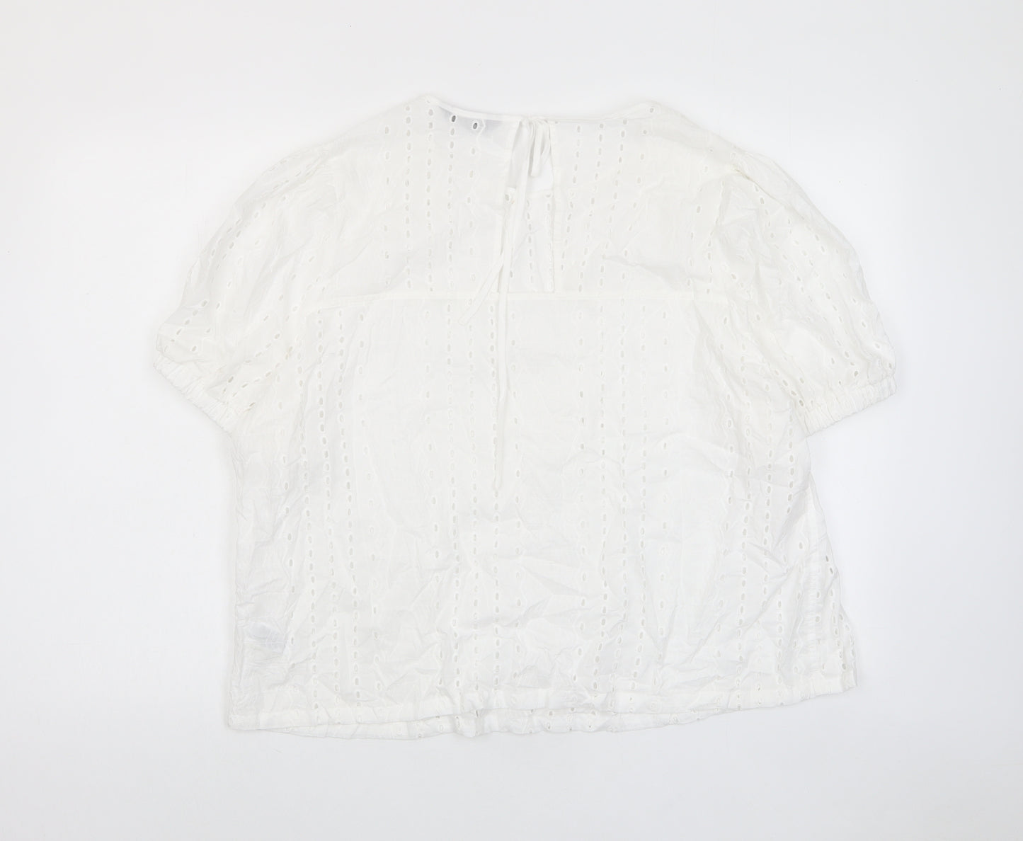 Marks and Spencer Womens White Cotton Basic T-Shirt Size 20 Crew Neck - Embroidered