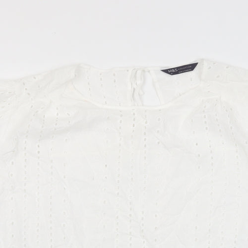 Marks and Spencer Womens White Cotton Basic T-Shirt Size 20 Crew Neck - Embroidered