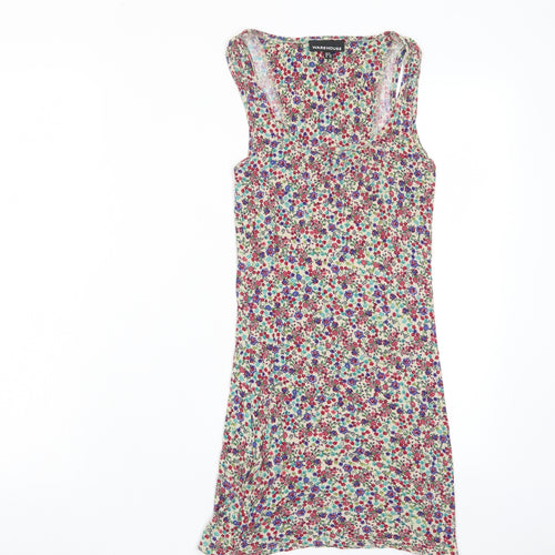 Warehouse Womens Multicoloured Floral Viscose Bodycon Size 6 Scoop Neck Pullover