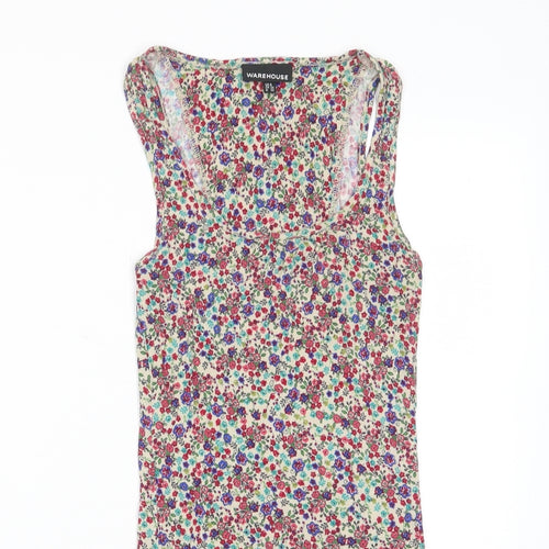 Warehouse Womens Multicoloured Floral Viscose Bodycon Size 6 Scoop Neck Pullover