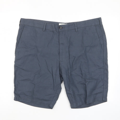 Marks and Spencer Mens Blue Linen Bermuda Shorts Size 40 in L10 in Regular Zip - Pockets