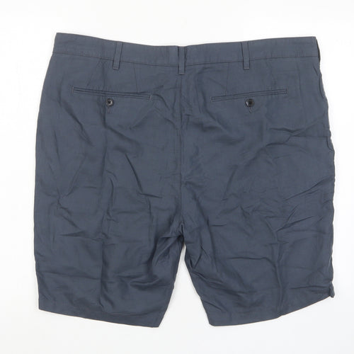 Marks and Spencer Mens Blue Linen Bermuda Shorts Size 40 in L10 in Regular Zip - Pockets