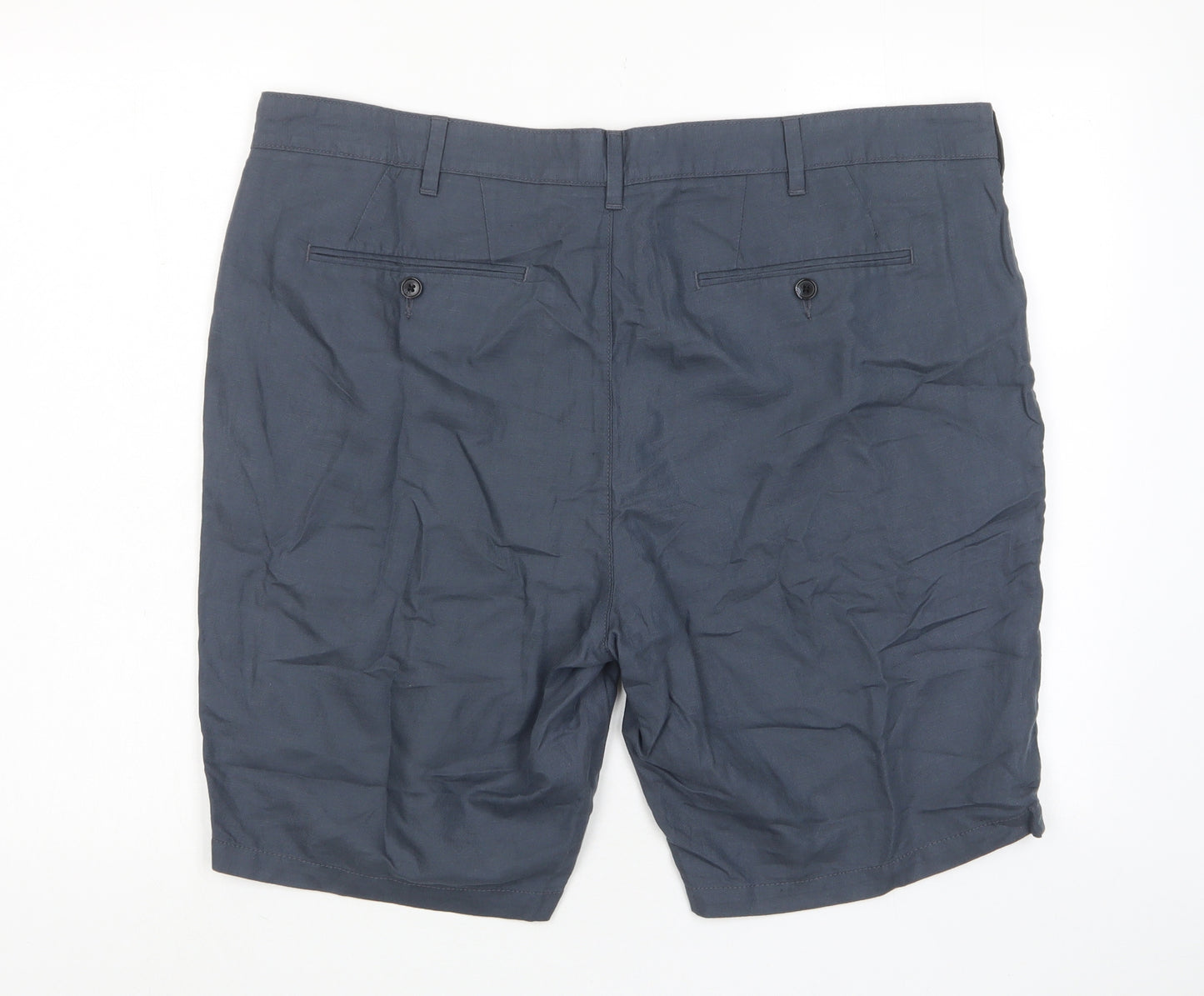 Marks and Spencer Mens Blue Linen Bermuda Shorts Size 40 in L10 in Regular Zip - Pockets