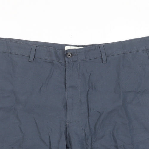 Marks and Spencer Mens Blue Linen Bermuda Shorts Size 40 in L10 in Regular Zip - Pockets