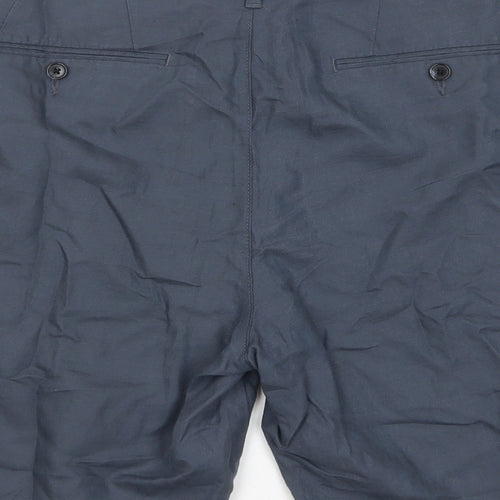 Marks and Spencer Mens Blue Linen Bermuda Shorts Size 40 in L10 in Regular Zip - Pockets