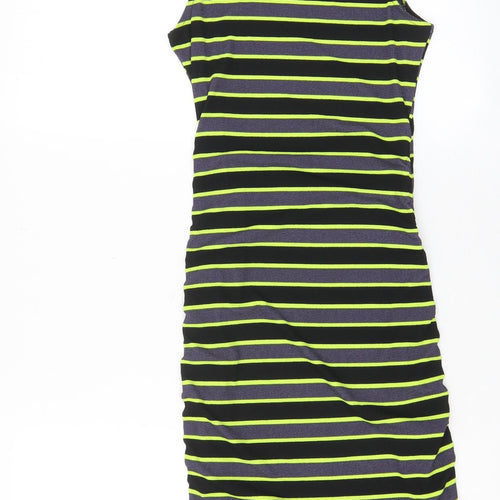 H&M Womens Multicoloured Striped Polyester Bodycon Size XS Crew Neck Pullover - Ruched Sides