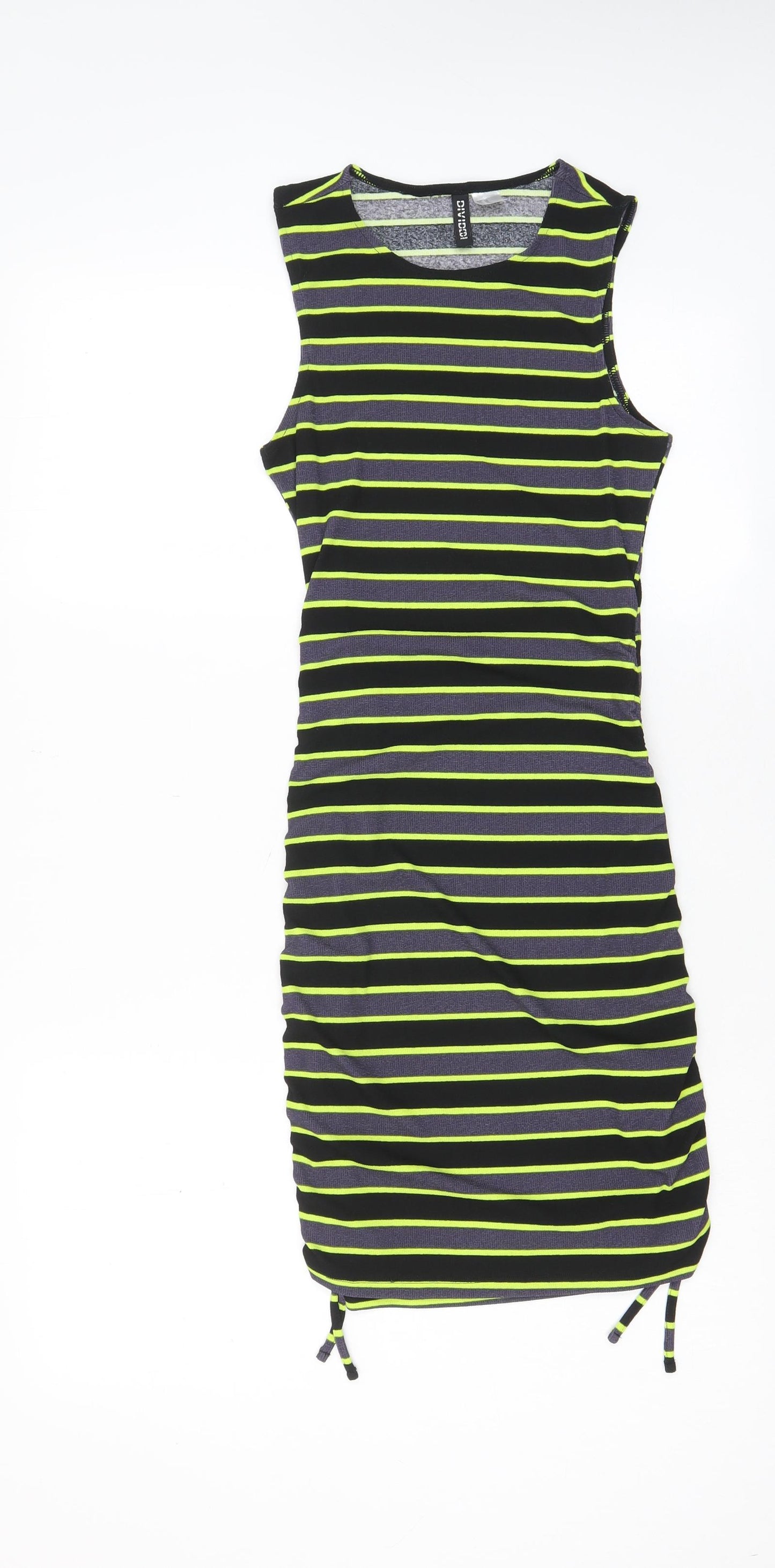 H&M Womens Multicoloured Striped Polyester Bodycon Size XS Crew Neck Pullover - Ruched Sides