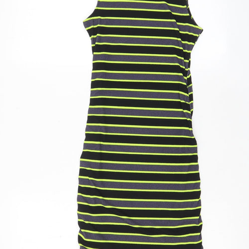 H&M Womens Multicoloured Striped Polyester Bodycon Size XS Crew Neck Pullover - Ruched Sides