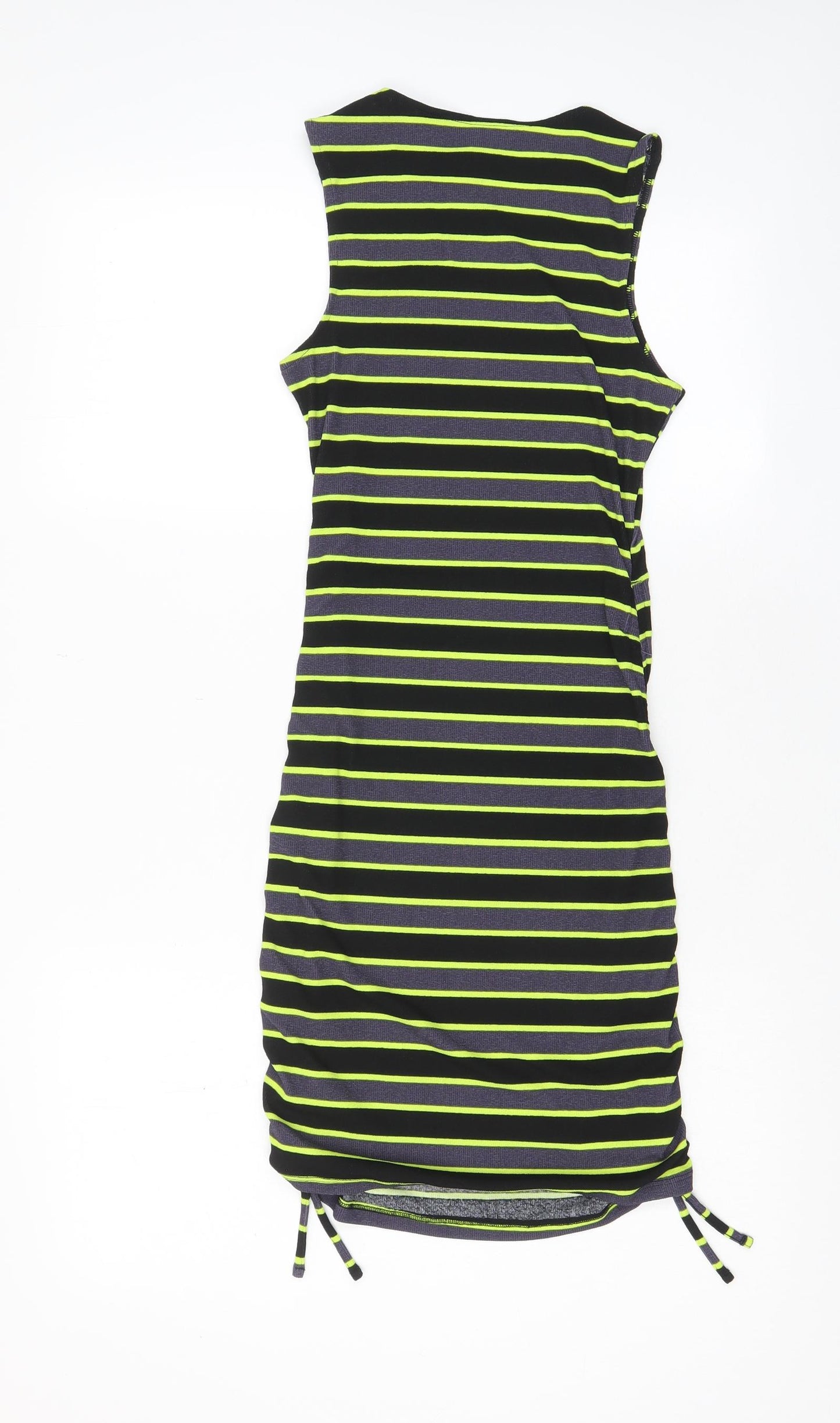 H&M Womens Multicoloured Striped Polyester Bodycon Size XS Crew Neck Pullover - Ruched Sides
