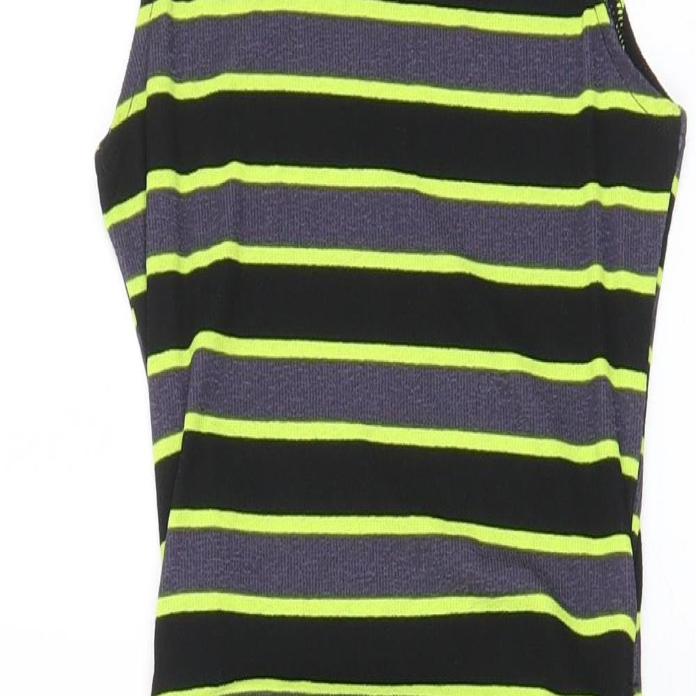 H&M Womens Multicoloured Striped Polyester Bodycon Size XS Crew Neck Pullover - Ruched Sides