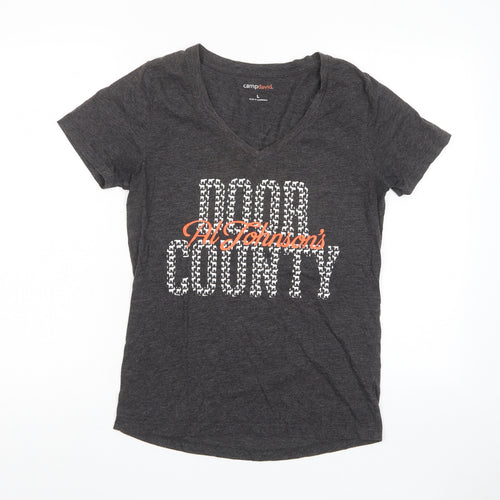 Camp David Womens Grey Polyester Basic T-Shirt Size L V-Neck