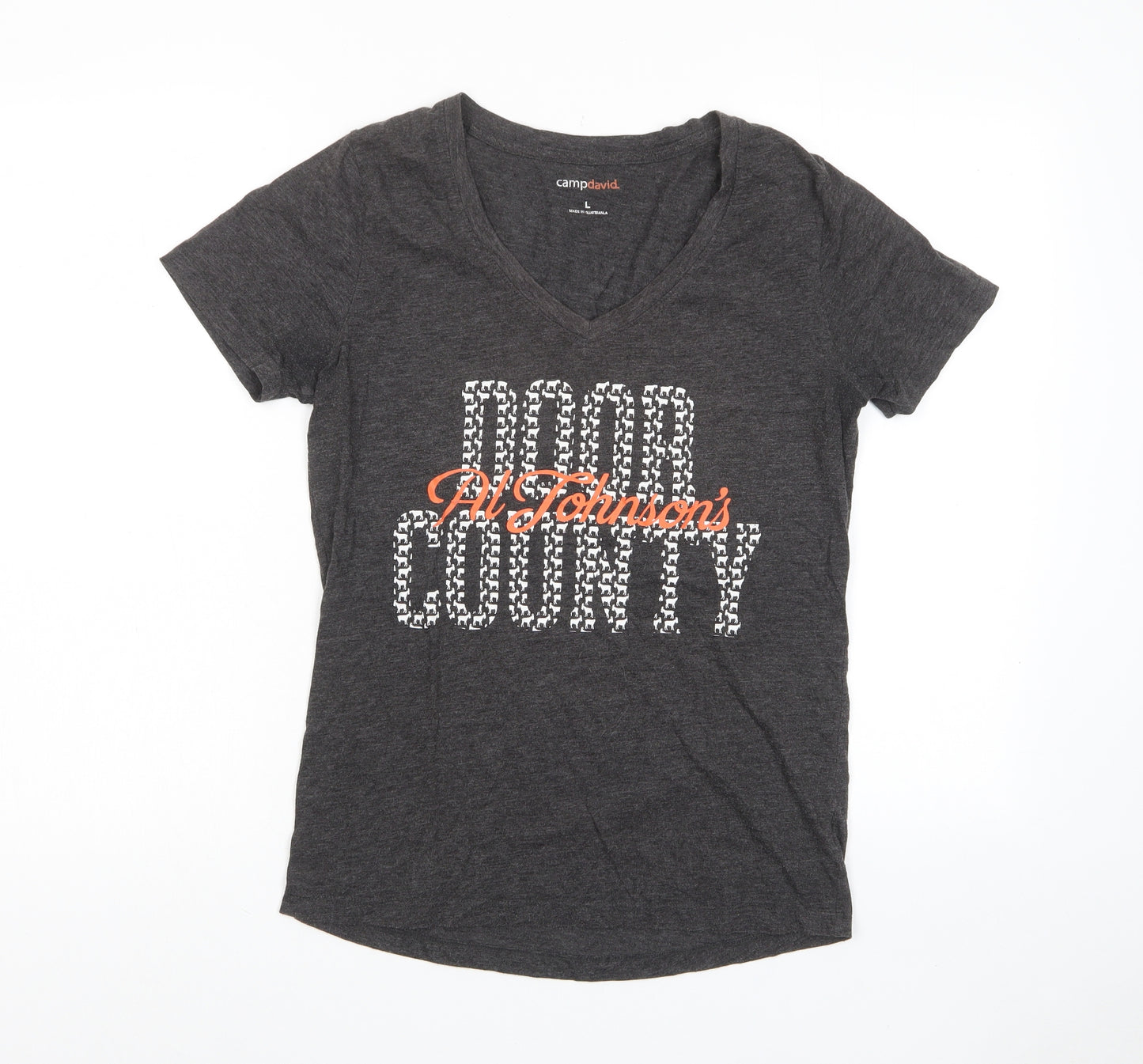 Camp David Womens Grey Polyester Basic T-Shirt Size L V-Neck