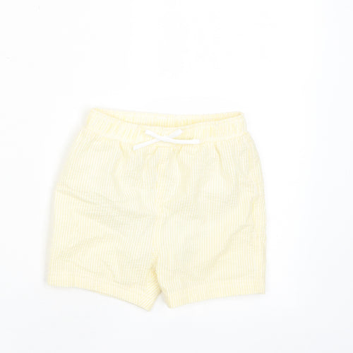 Marks and Spencer Boys Yellow Plaid Cotton Cropped Trousers Size 18-24 Months Drawstring