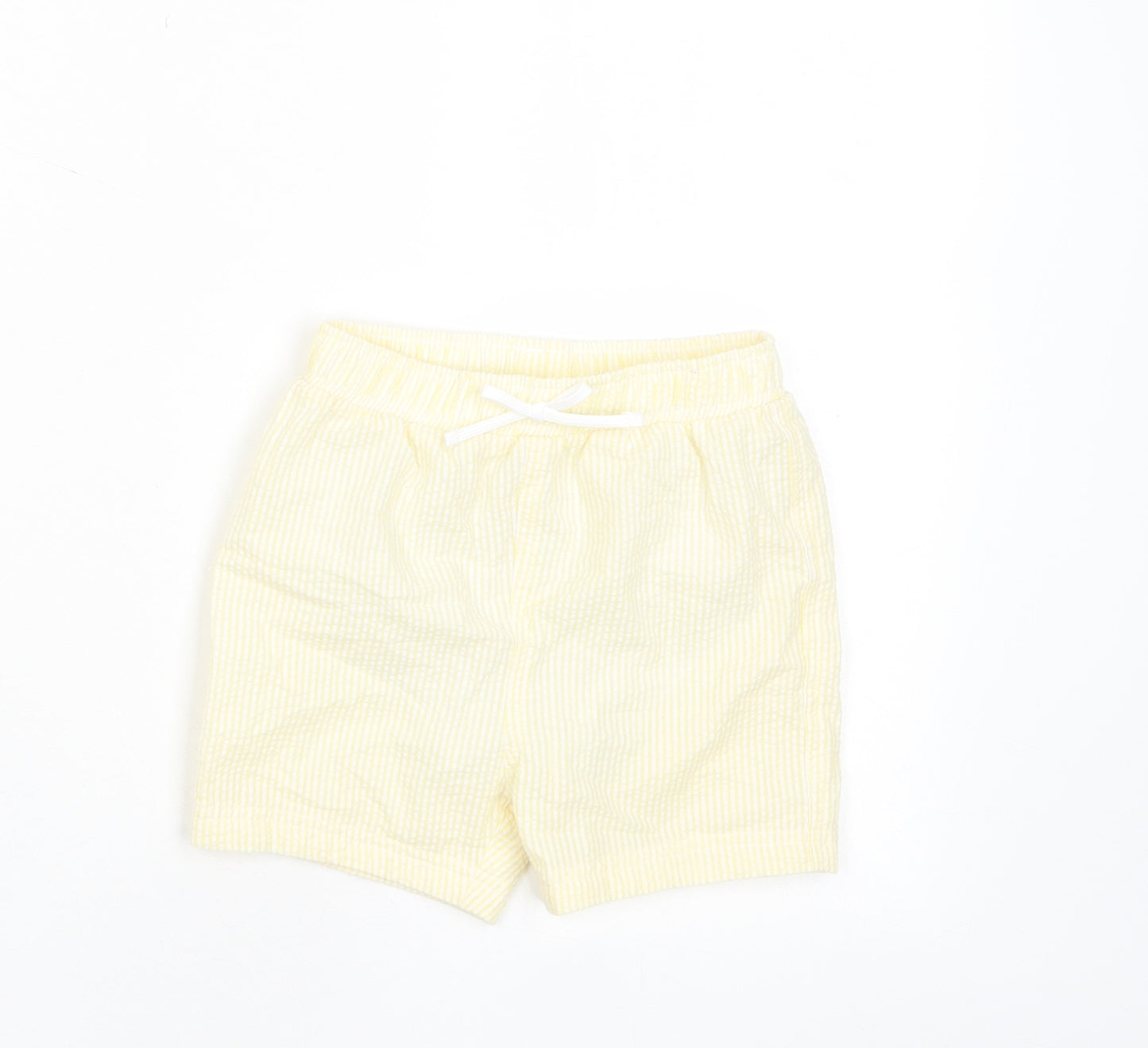 Marks and Spencer Boys Yellow Plaid Cotton Cropped Trousers Size 18-24 Months Drawstring