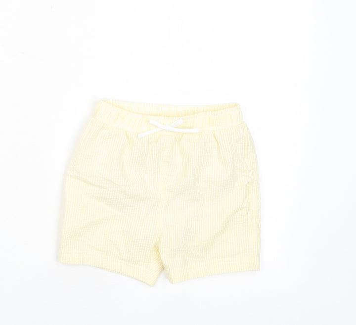 Marks and Spencer Boys Yellow Plaid Cotton Cropped Trousers Size 18-24 Months Drawstring
